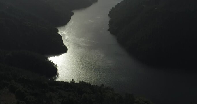 Mountain River Canyon. Parada del Sil. Ribeira Sacra. Galicia,Spain. Aerial Drone Footage