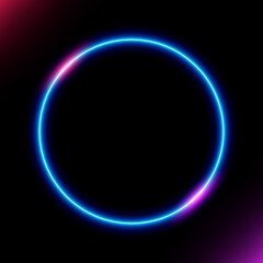Blue neon circle with purple and pink lights, vector illustration.