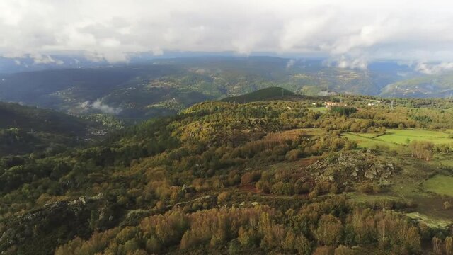 Aerial View of mountains in Ribeira Sacra. Galicia,Spain. Drone Footage