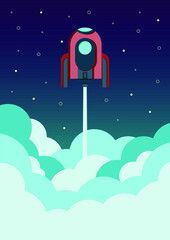 Creative concept of business startup, vector of launching space rocket to the sky with stars and cloud in background. - 370450480