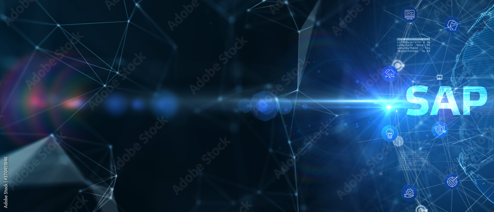 Wall mural sap system software automation concept on virtual screen data center. business, modern technology, i