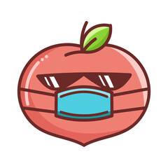 kawaii peach wearing mask cartoon illustration