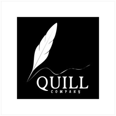 Quill Feather Pen, Minimalist Signature Handwriting with black background logo design vector