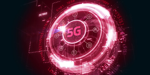 The concept of 5G network, high-speed mobile Internet, new generation networks. Business, modern technology, internet and networking concept. 3D illustration.