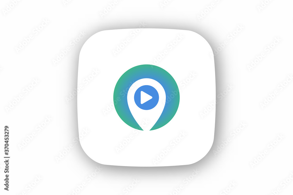 Poster vector of map pointer and button play icon combination. gps locator and record symbol or unique pin 