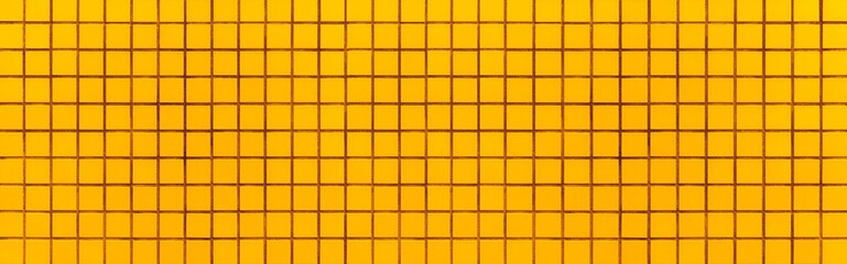 Panorama of Yellow mosaic wall tile pattern and seamless background