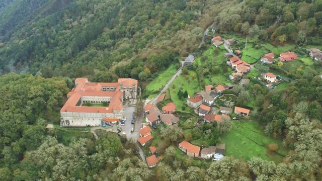Monastery of Santo Estevo. Ribas de Sil. Galicia,Spain.  Aerial Drone Footage