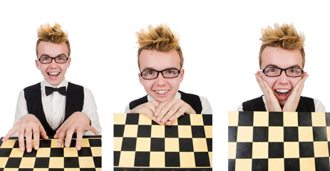 Funny chess player isolated on white