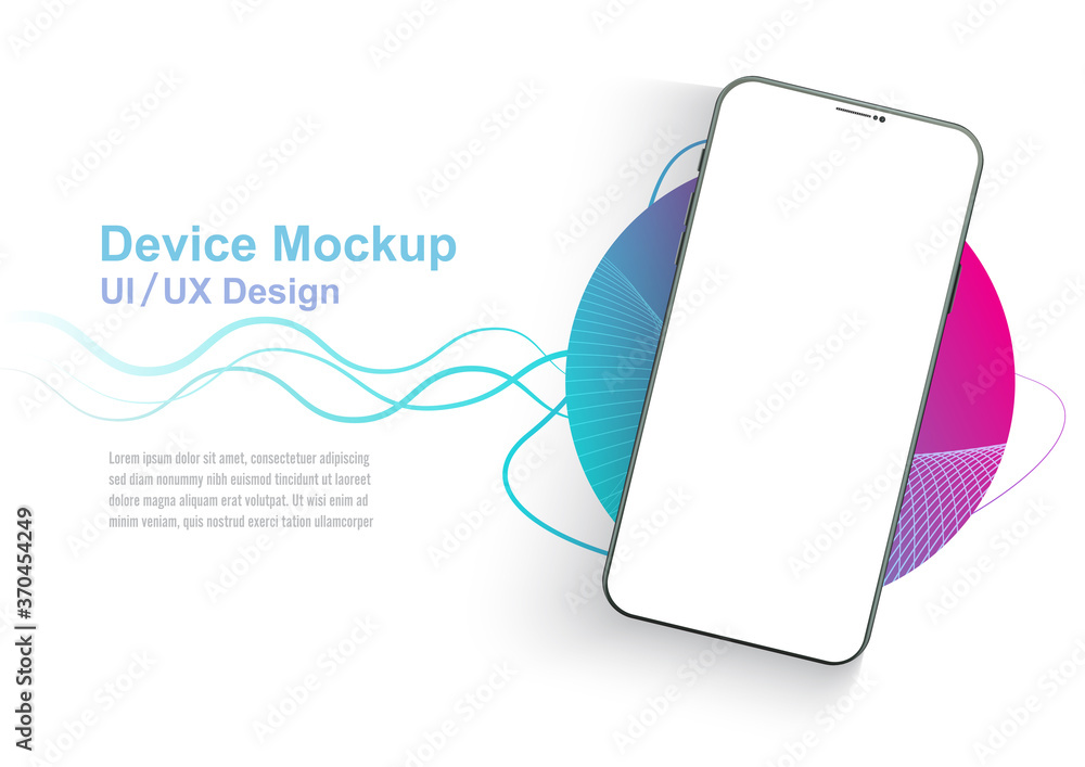 Poster new realistic mobile black smartphone modern style blank screen. template for infographics or presen