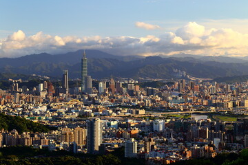 The modern city of Taipei, buildings cityscapes the capital of Taiwan.