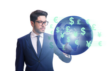 Global money transfer and exchange concept with businessman
