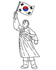 Peaceful Korean national liberation movement girl in march first independence movement day. Vector line art illustration.