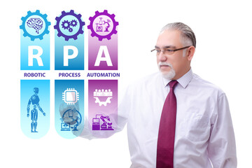 Businessman pressing buttons in RPA concept