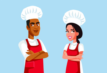Male and Female Team of Chefs Vector Cartoon Characters