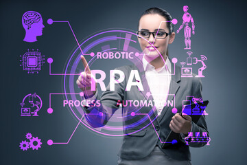 Businesswoman pressing buttons in RPA concept