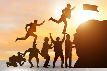 Career progression concept with businessman climbing stairs