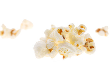 Heap of salted popcorn, isolated on white background