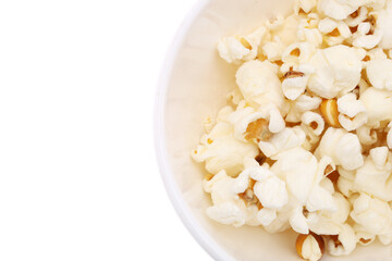 Heap of salted popcorn, isolated on white background