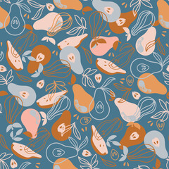 PEAR FABRIC Delicious Fruit Hand Drawn Seamless Pattern Vector