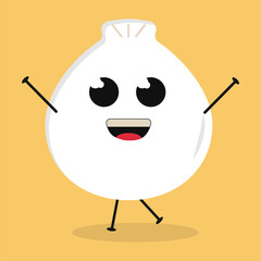 Cute flat cartoon Dumplings illustration. Vector illustration of cute dumpling with a smiling expression.	
