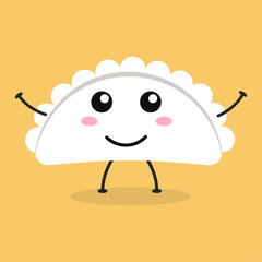 Cute flat cartoon Dumplings illustration. Vector illustration of cute dumpling with a smiling expression.	