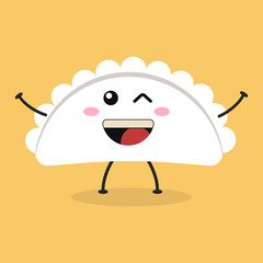 Cute flat cartoon Dumplings illustration. Vector illustration of cute dumpling with a smiling expression.	