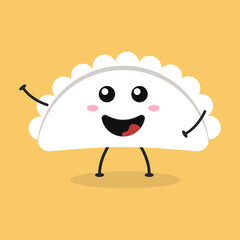 Cute flat cartoon Dumplings illustration. Vector illustration of cute dumpling with a smiling expression.	