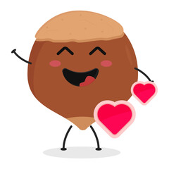Cute flat cartoon hazelnut illustration. Vector illustration of cute hazelnut with a smiling expression.