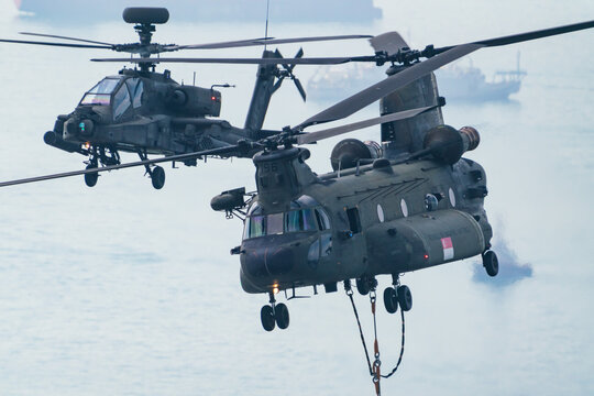 Singapore - July 2020: State Flag flypast by RSAF helicopters for NDP at Singapore.	