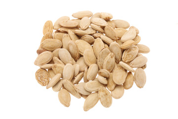 Heap of pumpkin seeds or Diyafa seeds isolated on white background