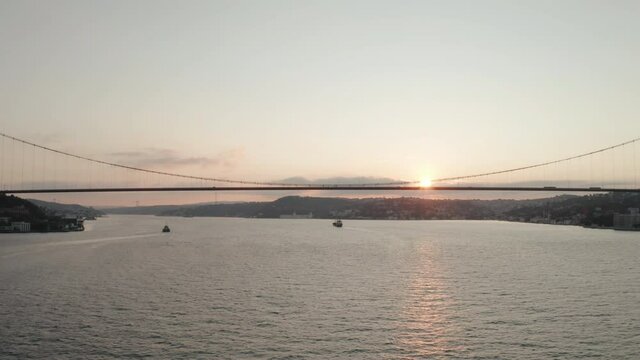 Aerial view of Istanbul Bosphorus Bridge. 4K Footage in Turkey