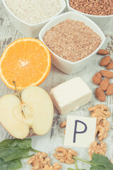 Nutritious products containing vitamin P and dietary fiber. Healthy nutrition concept