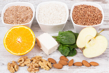 Nutritious products containing vitamin P and dietary fiber. Healthy nutrition concept