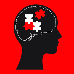 Man and thinking of jigsaw, Vector illustration