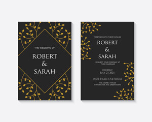 Elegant wedding invitation card template with golden floral decoration vector