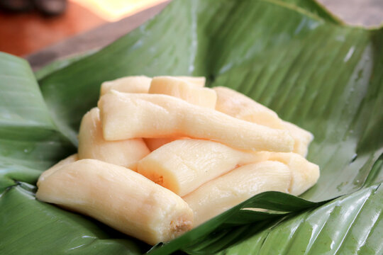 Tapai or Tape or Peuyeum are traditional food snack from indonesia, made from fermented cassava. Served on banana leaf