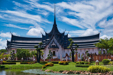 Ancient white temple at Samut Prakan province in Thailand