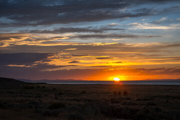 Fototapeta na wymiar Dramatic vibrant sunset scenery in Antelope Island State Park, Utah