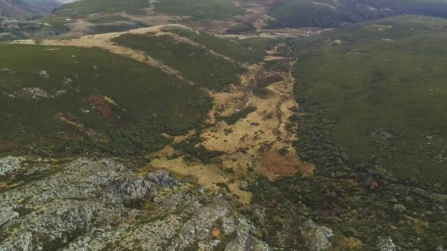 Beautiful landscape in lagoon of Sanabria. Zamora,Spain. Aerial Drone Footage
