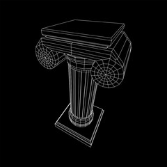 Greek ionic column. Ancient pillars roman antique architecture construction decoration. Wireframe low poly mesh vector illustration.