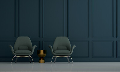 The cozy mock up interior design space of living room and black pattern wall background/3D rendering
