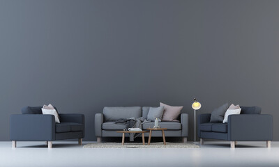 The modern mock up interior design space of living room and grey pattern wall background/3D rendering
