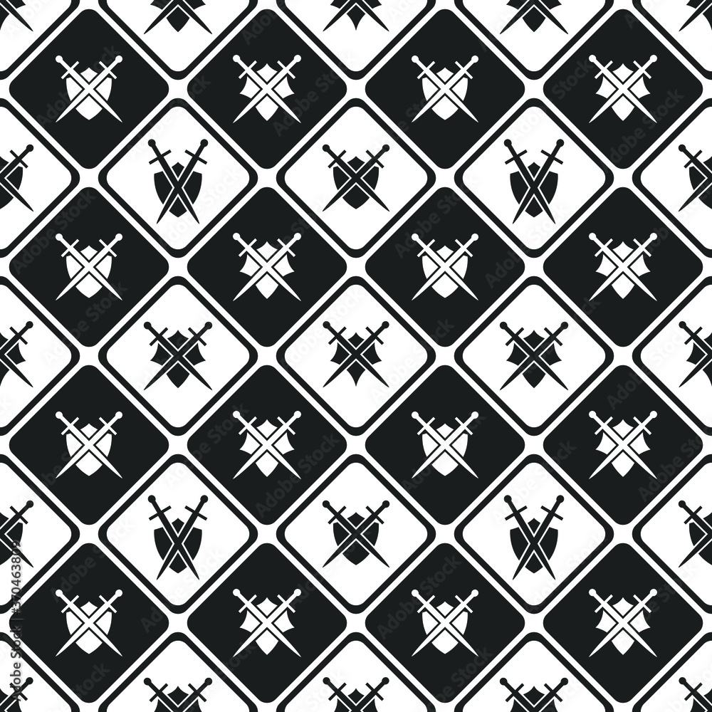 Poster shield and sword seamless pattern.