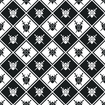 Shield and sword seamless pattern.