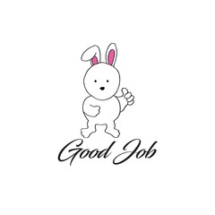 Vector illustration of a rabbit raising its thumb in appreciation of a person who does a job well.
