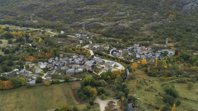 Ribadelago, village in Sanabria Lake. Zamora,Spain. Aerial Drone Footage
