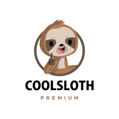 sloth thumb up mascot character logo vector icon illustration