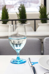 glass of water on a table in a restaurant
