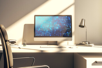 Creative scientific formula concept on modern laptop screen. 3D Rendering