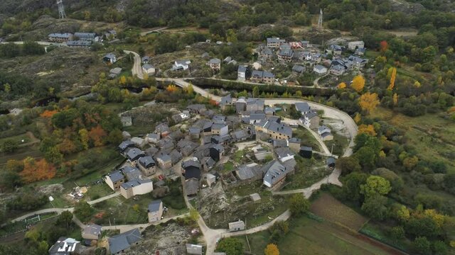 Ribadelago, village in Sanabria Lake. Zamora,Spain. Aerial Drone Footage